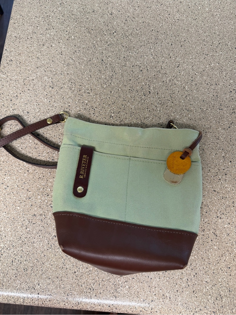 Riveter Green Canvas with Brown Leather Trim Crossbody Bag